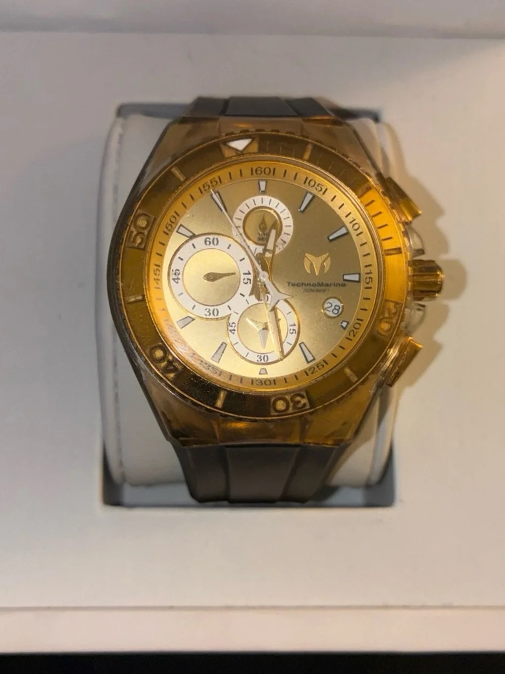 Technomarine GoldTone cruiser star 45m Watch with Black Strap diamond Moisannite